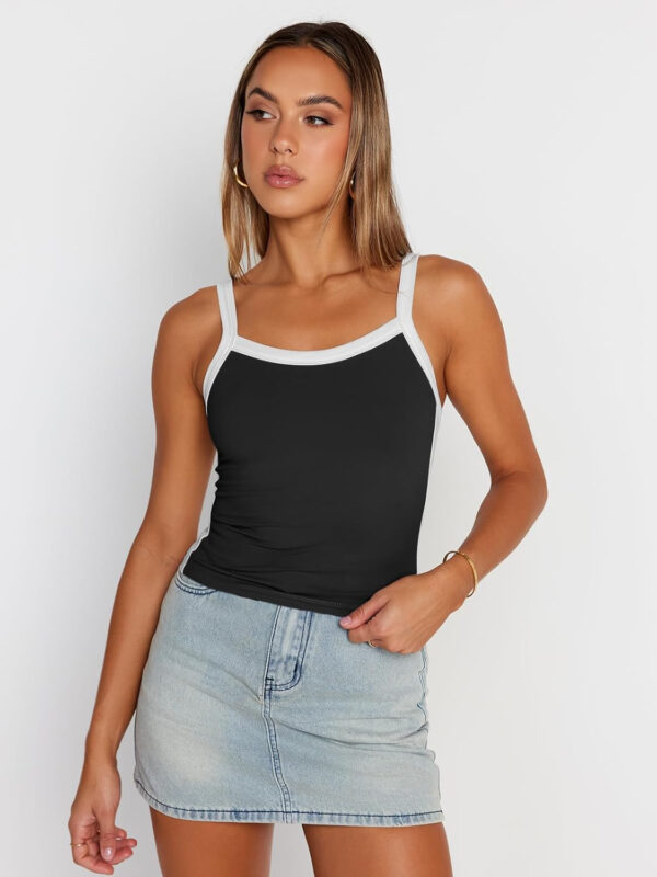 Trendy Queen Women's Double Lined Tank Tops Spaghetti Strap Square Neck Camisole Sleeveless Racerback Cropped Summer Clothes - Image 2