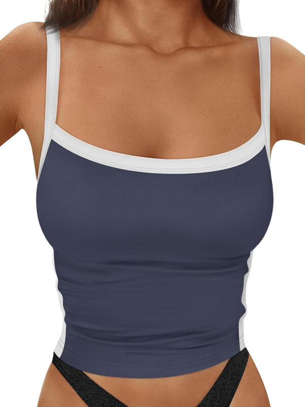 Trendy Queen Women's Double Lined Tank Tops Spaghetti Strap Square Neck Camisole Sleeveless Racerback Cropped Summer Clothes - Image 29