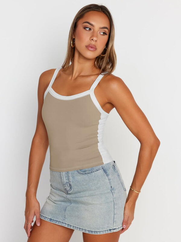 Trendy Queen Women's Double Lined Tank Tops Spaghetti Strap Square Neck Camisole Sleeveless Racerback Cropped Summer Clothes - Image 35