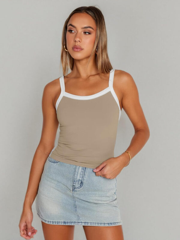Trendy Queen Women's Double Lined Tank Tops Spaghetti Strap Square Neck Camisole Sleeveless Racerback Cropped Summer Clothes - Image 37