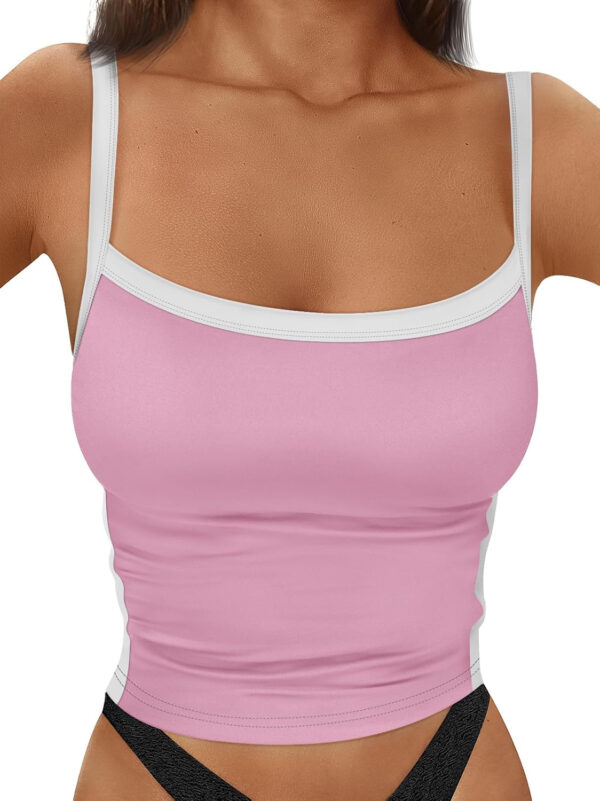Trendy Queen Women's Double Lined Tank Tops Spaghetti Strap Square Neck Camisole Sleeveless Racerback Cropped Summer Clothes - Image 38