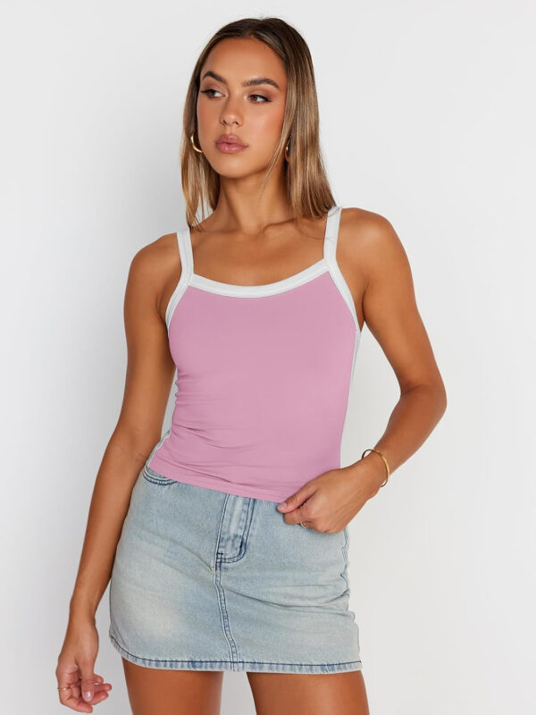 Trendy Queen Women's Double Lined Tank Tops Spaghetti Strap Square Neck Camisole Sleeveless Racerback Cropped Summer Clothes - Image 39