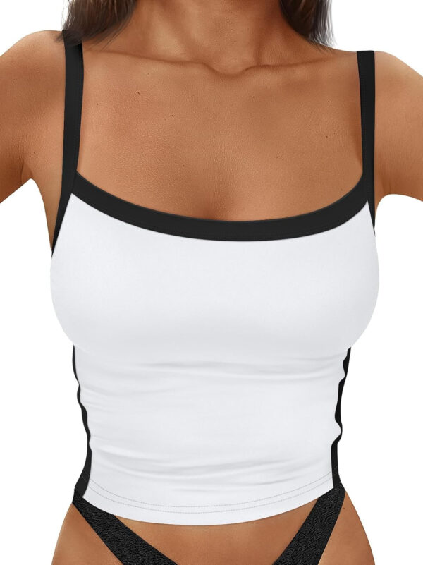 Trendy Queen Women's Double Lined Tank Tops Spaghetti Strap Square Neck Camisole Sleeveless Racerback Cropped Summer Clothes - Image 43