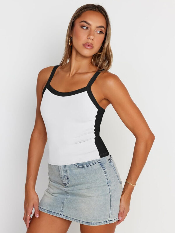 Trendy Queen Women's Double Lined Tank Tops Spaghetti Strap Square Neck Camisole Sleeveless Racerback Cropped Summer Clothes - Image 45
