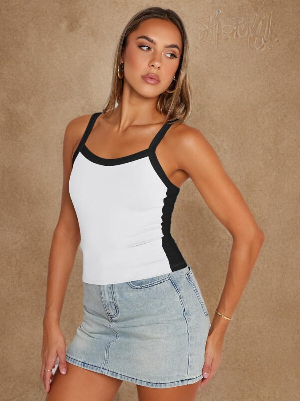 Trendy Queen Women's Double Lined Tank Tops Spaghetti Strap Square Neck Camisole Sleeveless Racerback Cropped Summer Clothes - Image 47