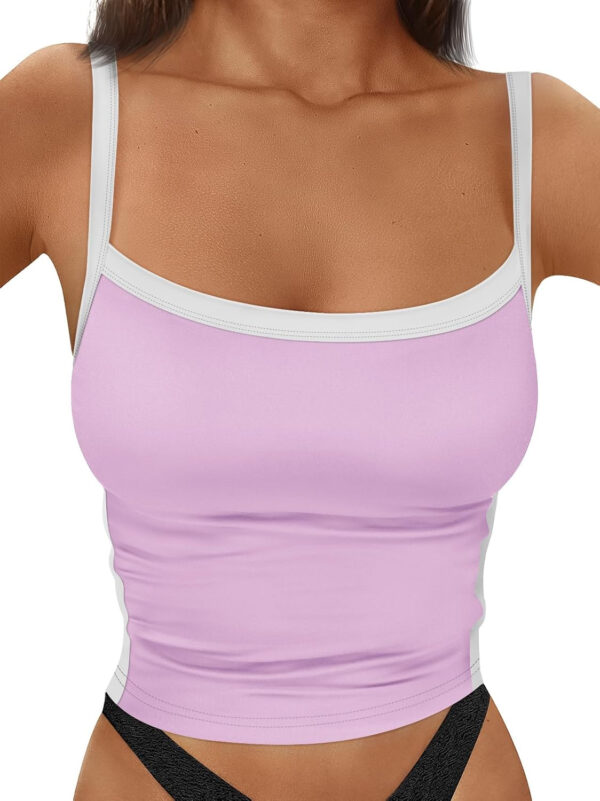 Trendy Queen Women's Double Lined Tank Tops Spaghetti Strap Square Neck Camisole Sleeveless Racerback Cropped Summer Clothes - Image 48