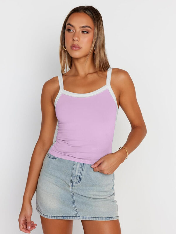 Trendy Queen Women's Double Lined Tank Tops Spaghetti Strap Square Neck Camisole Sleeveless Racerback Cropped Summer Clothes - Image 49